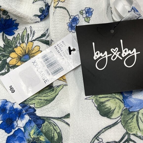 By‎ & By Dress Womens XXL White Blue Floral Chiffon Ruffle Asymmetrical Midi - Picture 9 of 9